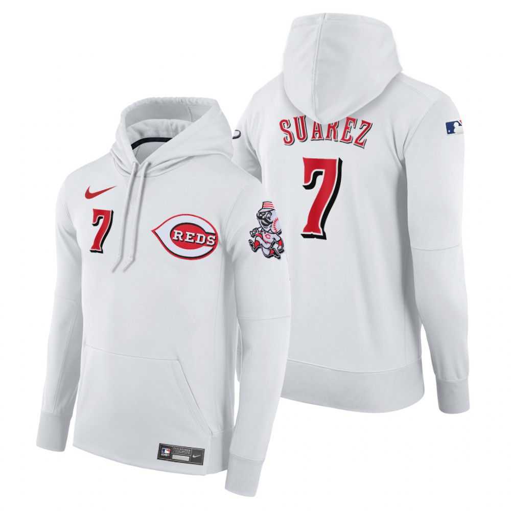 Men Cincinnati Reds 7 Suarez white home hoodie 2021 MLB Nike Jerseys